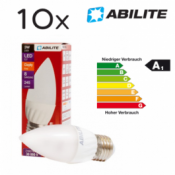 ABILITE LED E27 Warm-Weiß 3W 120 Grad Kerzenlampe - Matt - 10er Pack