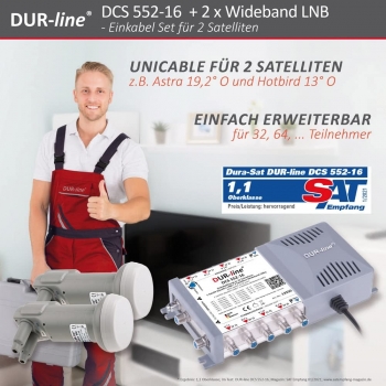 DUR-line DCS 552-16 Unicable-Multischalter mit 2X Wideband LNB - für 32 Teilnehmer - Made in Germany - 2 x 16 SCR/DCSS User Bands - kaskadierbar [Digital, HDTV, FullHD, 4K, UHD]