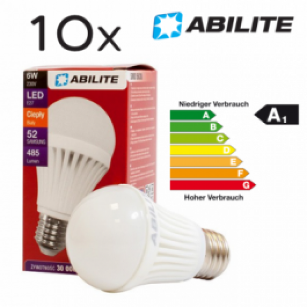 ABILITE LED E27 Warm-Weiß 6W Standard-Glühlampe - Matt - 10er Pack