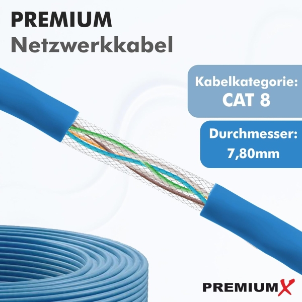 PremiumX 100m CAT 8 Netzwerkkabel Simplex