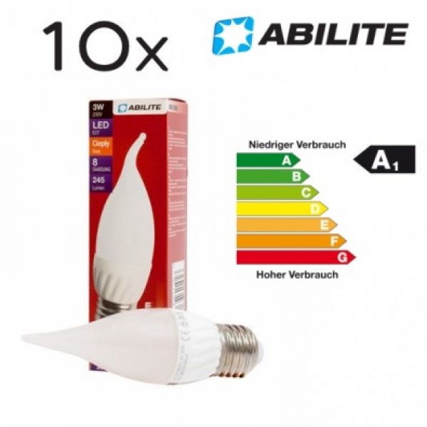 ABILITE LED E27 Warm-Weiß 3W 180 Grad Kerzenlampe - Matt - 10er Pack