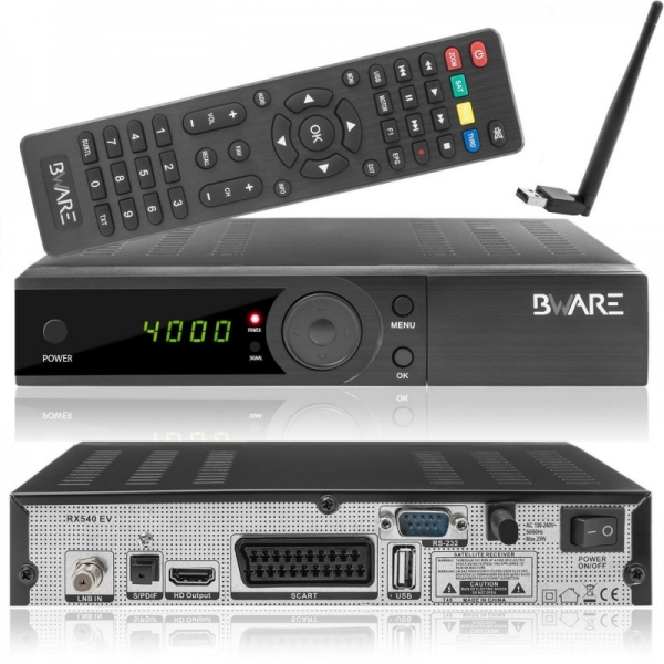 BEWARE RX540 EV HD 1080P RX540EV Digitaler Sat Receiver DVB-S2 inkl. USB WIFI Stick mit Antenne (Nachfolger vom HK540)